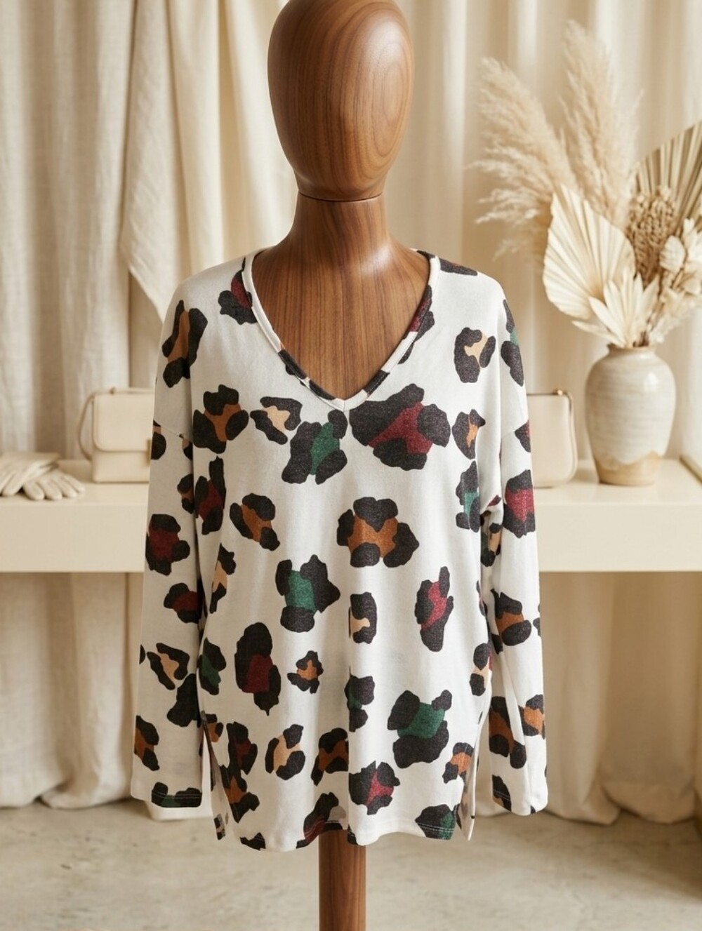 Cake Cream Multicolor Animal Print Oversized Knit Sweater Medium